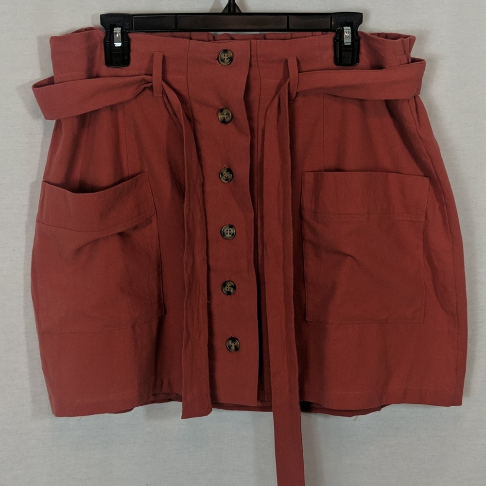 Belted Button Down Skirt with Pockets